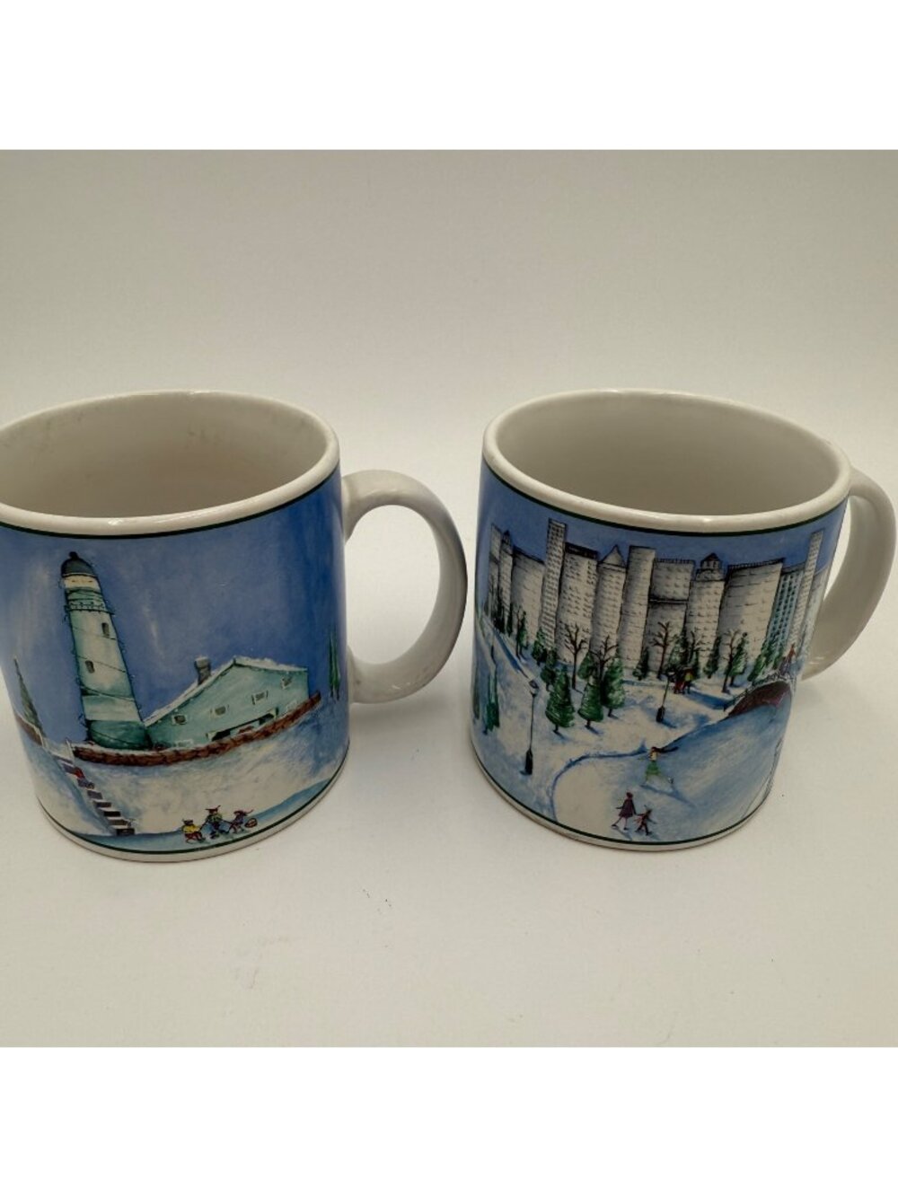 The Sakura Table Two Winter Scenes Coffee Cups Stoneware Vintage
